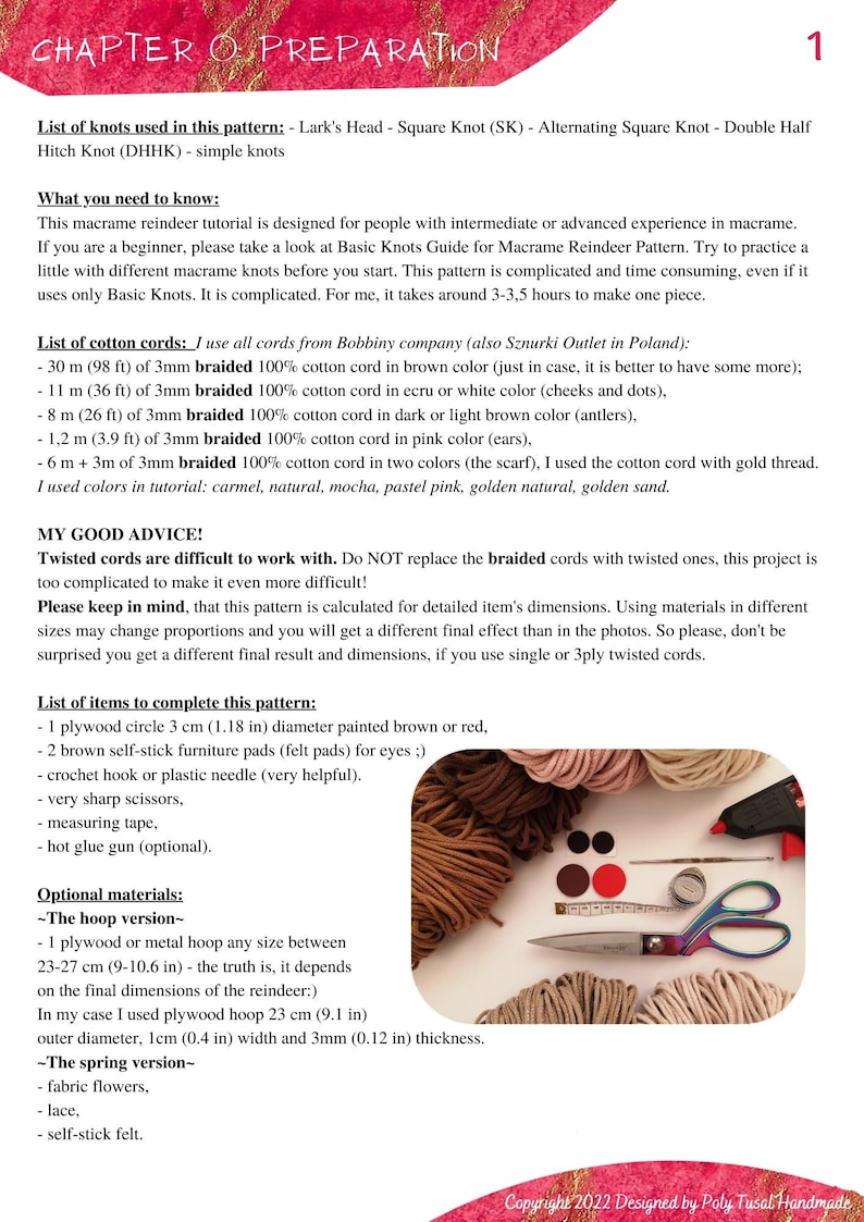 The saple page from the tutorial with list of materials needed and the most important informations.