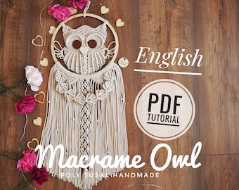 TUTORIAL PDF for Macrame Owl| Step by step guide| Cute Wall Hanging Digital Pattern| Poly Tusal Handmade OWL masterclass| Instant download|