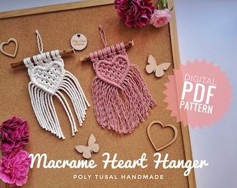 Macrame Heart Hanger PDF Pattern: DIY Car Charm, Wedding Decor (Digital Download)