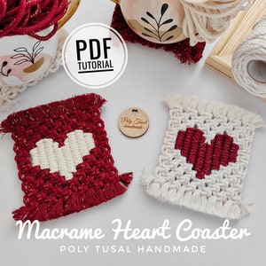 Macrame Heart Coaster PDF Tutorial | Valentine's Day Pattern | DIY Cup Coaster with hearts | Digital Guide for Beginner| Poly Tusal Handmade