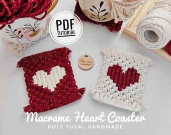 Macrame Heart Coaster PDF Tutorial | Valentine's Day Pattern | DIY Cup Coaster with hearts | Digital Guide for Beginner| Poly Tusal Handmade