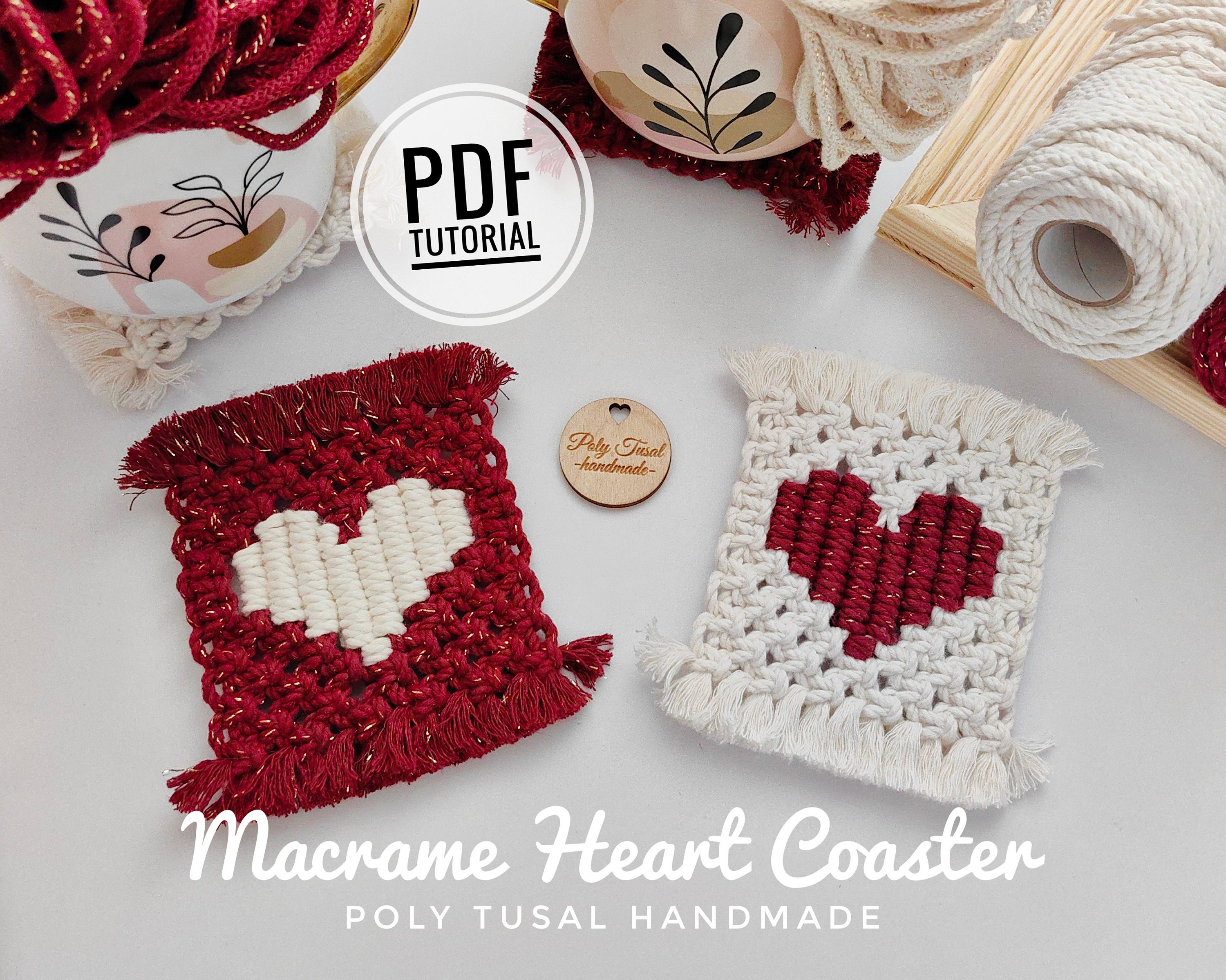 Valentine's Day Macrame Coaster Tutorial | Heart-shaped Mug Mat