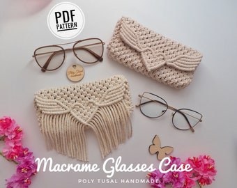 Macrame Glasses Case PDF Tutorial, DIY pattern for pen holder with flap, How to boho purse with heart, Poly Tusal Wallet Digital Guide