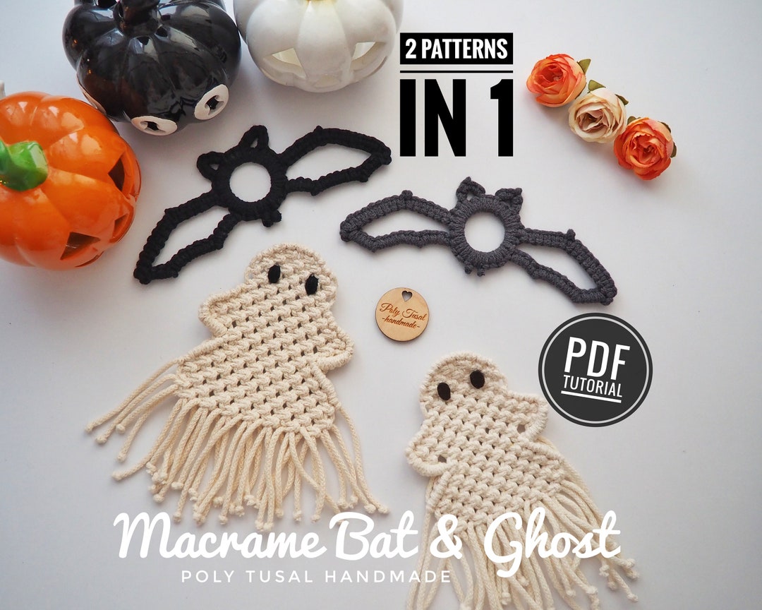 Macrame Bat & Ghost PDF Tutorial | Halloween Pattern DIY | Digital ...