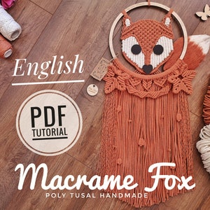 Macrame Fox Pattern PDF Tutorial Forest animal dream catcher DIY Autumn decor English Guide Poly Tusal masterclass Instant download image 1