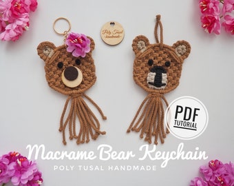 Macrame Bear Keychain PDF Tutorial, Teddy Bear Keyring pattern DIY, Poly Tusal Masterclass