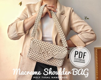 Macrame Shoulder Bag PDF Tutorial, Clutch Bag Pattern, Heart with Wings Flap Guide, Step-by-Step DIY Instruction, Poly Tusal Masterclass