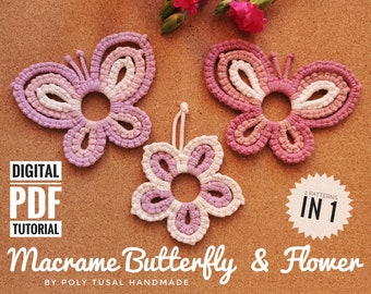 Macrame Butterfly Flower Pattern PDF Tutorial | Cute pedants DIY | Summer car hanger | Beginner Friendly Guide |Poly Tusal Masterclass