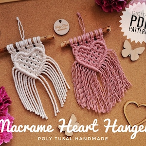 Tutorial PDF Macrame Heart Hanger Valentines Pattern Wedding love decoration DIY Car charm Poly Tusal Step by step digital guide image 2