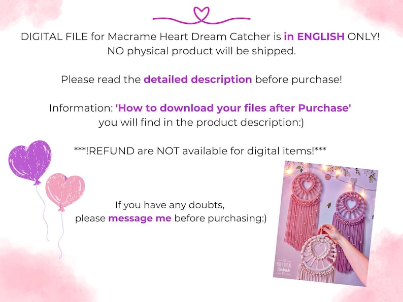 May include: Two macrame heart dream catchers, one pink and one purple, with white beads hanging from the bottom. The dream catchers are hanging from a string with lights behind them.
