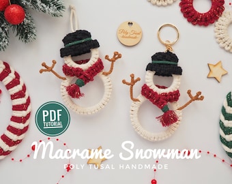 Christmas Macrame Snowman PDF Tutorial| DIY Pattern for Winter Ornament| Step by step Xmas Decor| Poly Tusal Masterclass | Instant Download