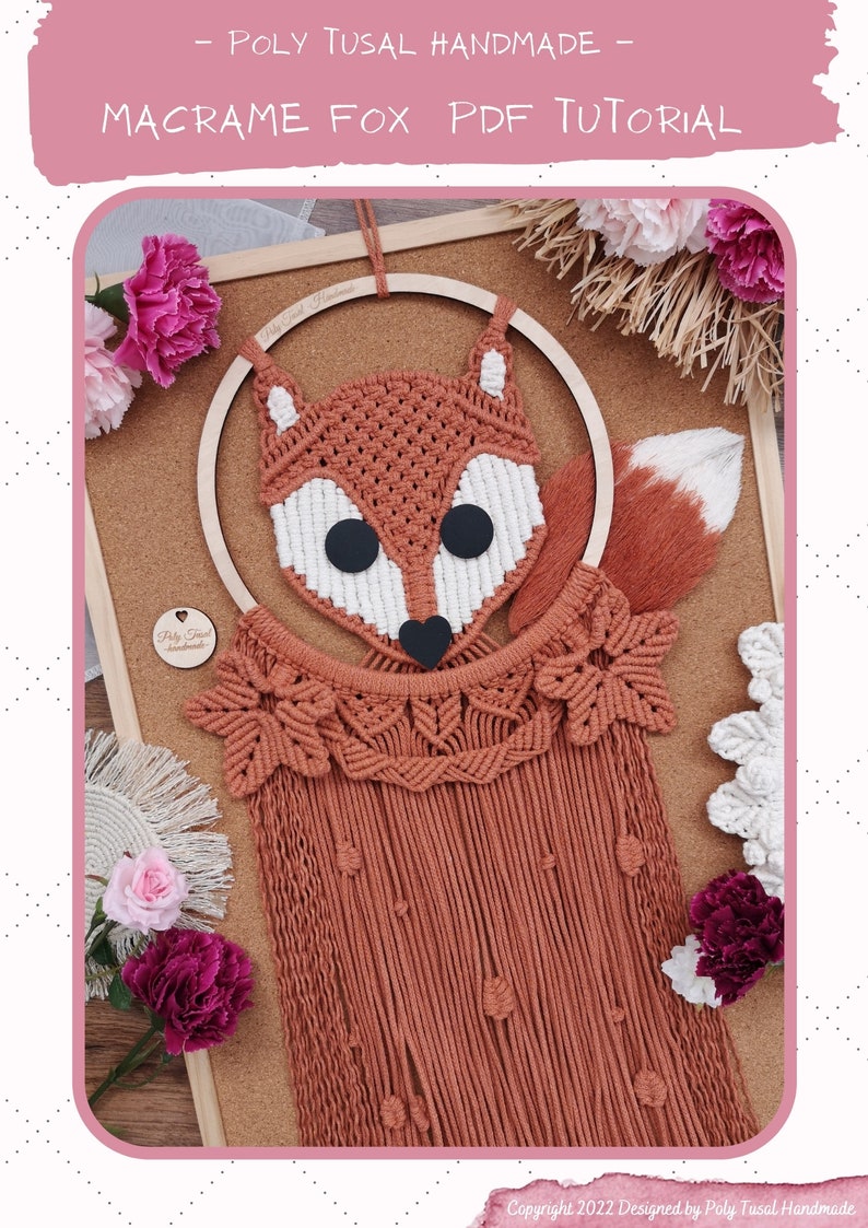 Macrame Fox Pattern PDF Tutorial Forest animal dream catcher DIY Autumn decor English Guide Poly Tusal masterclass Instant download image 2