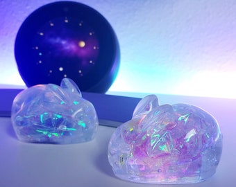 Rainbow Prism Bunny - Magical cute handmade resin bunny/ space aesthetic/ desk decor