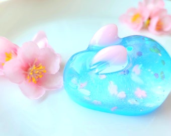Cherry Blossom Petals on Water Bunny- Kawaii japanese bunny/Sakura flower bunny/ handcrafted adorable rabbit figure / zen desk decor