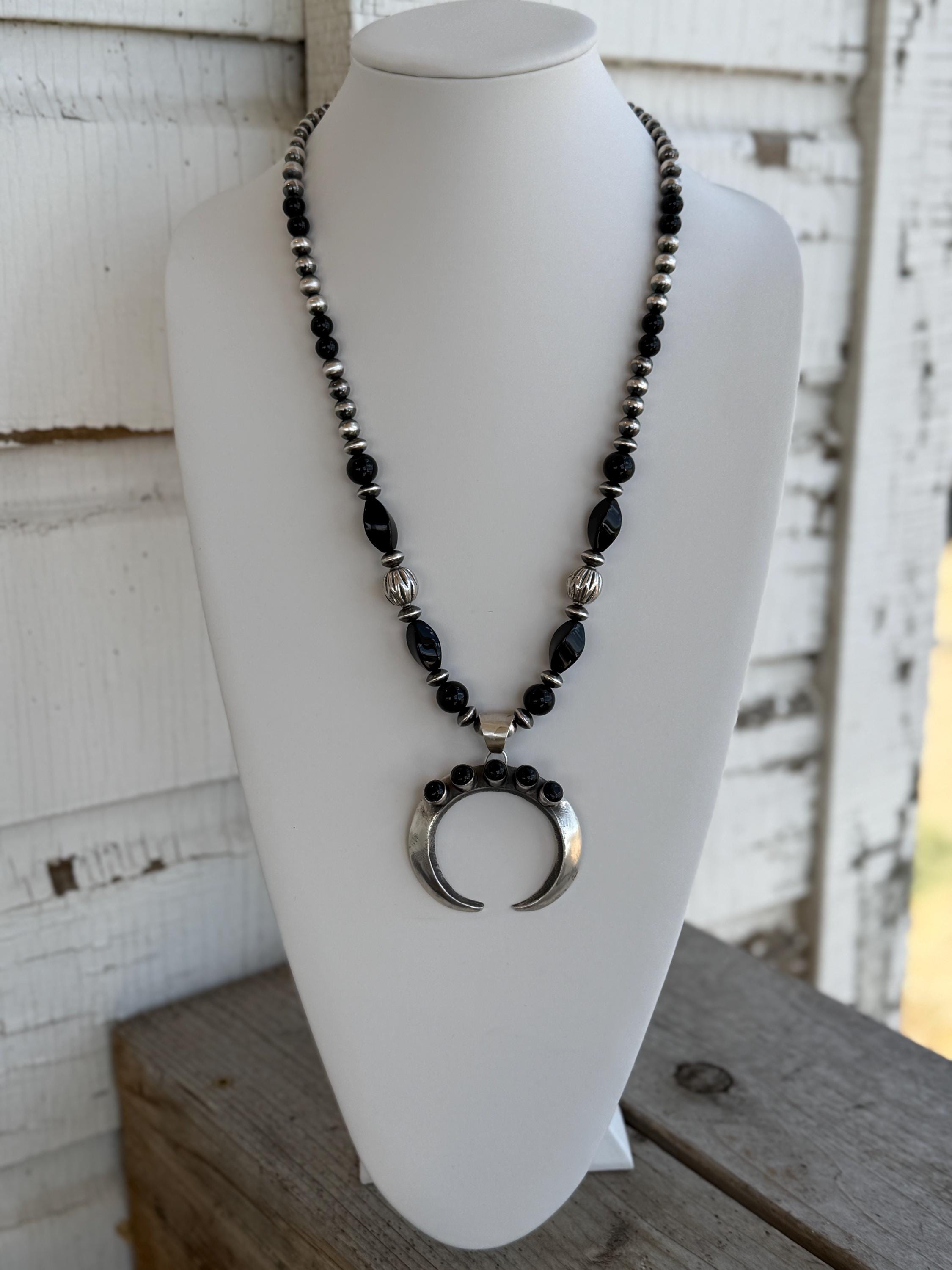 Black Onyx and Silver Necklace E462