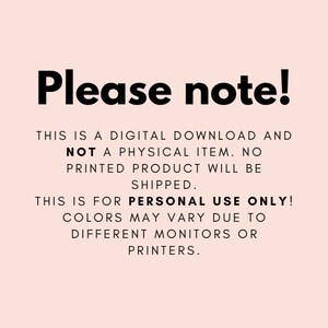 Puede incluir: Texto en un fondo rosa claro: "Please note!" (&iexcl;Atenci&oacute;n!) seguido de informaci&oacute;n sobre una descarga digital, no un art&iacute;culo f&iacute;sico. No se enviar&aacute; ning&uacute;n producto impreso y es solo para uso personal. Los colores pueden variar.