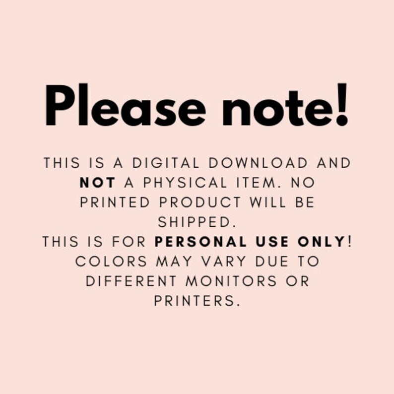 Puede incluir: Texto en un fondo rosa claro: "Please note!" (&iexcl;Atenci&oacute;n!) seguido de informaci&oacute;n sobre una descarga digital, no un art&iacute;culo f&iacute;sico. No se enviar&aacute; ning&uacute;n producto impreso y es solo para uso personal. Los colores pueden variar.