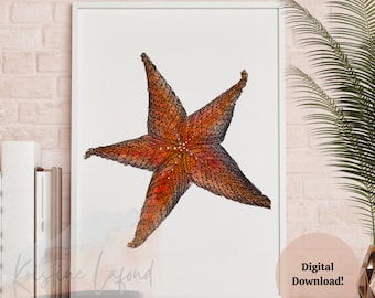 Decoración de pared submarina con estrellas de mar para playa, arte imprimible, animales marinos, náuticos, guardería, sala de estar, habitación de niños, descarga instantánea