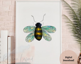Impresión artística de abejas, decoración de pared para el hogar, para amantes de los insectos, descarga instantánea, arte de acuarela, guardería, dormitorio, sala de estar, oficina