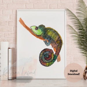 Colorful Iguana Reptile Art Printable Wall Home Decor Instant Download
