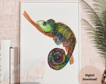 Arte de reptil iguana colorido para imprimir, decoración de pared para el hogar, descarga instantánea