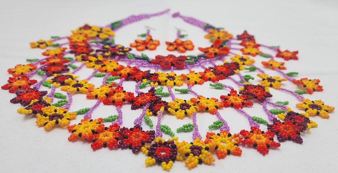 Handmade Mexican Beaded Jewelry Set. Necklace Earrings and - Etsy