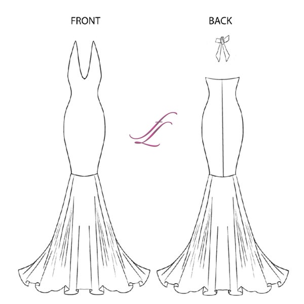 Halter Style Bodycon Mermaid Gown, PDF Sewing Pattern, Digital Download, Prom Dress Pattern, Evening Gown Sewing Pattern