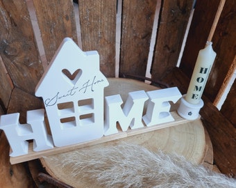 Schriftzug "Home" aus Keraflott mit Kerzenhalter/Home/Mitbringsel/Geschenkeset/Geschenkidee/Geschenke zum Einzug