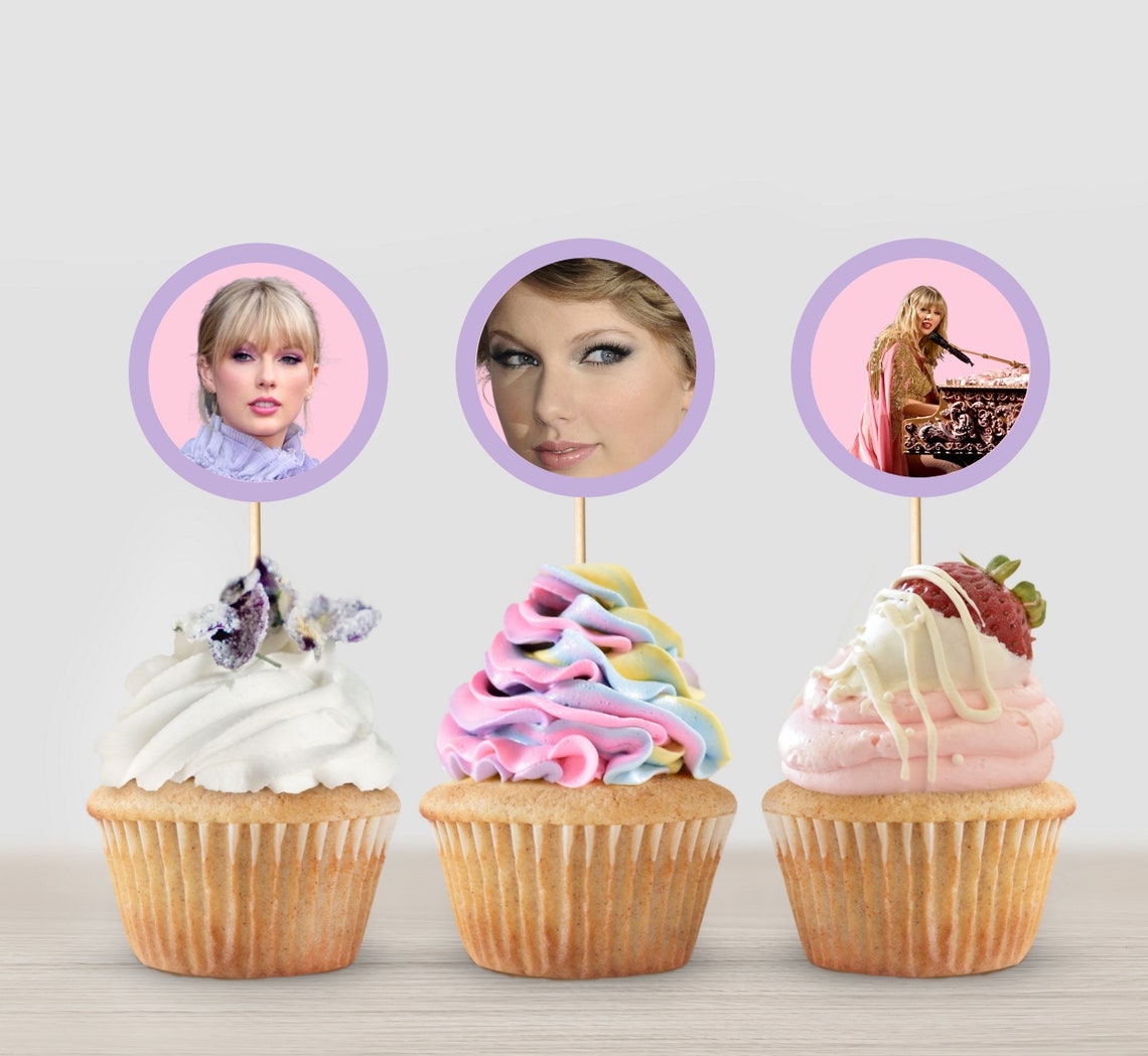 PRINTABLE Set of 12 Taylor Swift Purple Border Pink Cupcake Etsy