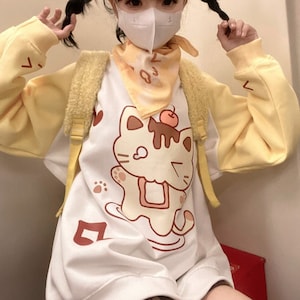 Pudding Cat Kawaii Long Sleeve Shirt Hoodie Cute Yellow