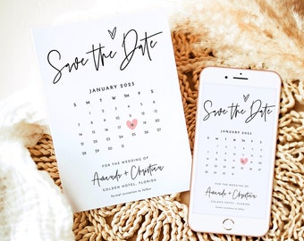 Minimalist Electronic Save the Date with Calendar, Electronic Invitation, Simple Digital Invite, INSTANT DOWNLOAD, Editable Template B1