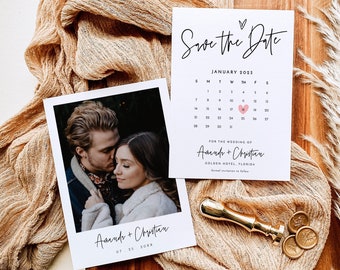 Minimalistisch Save the Date met kalenderuitnodiging Afdrukbaar Save the Date Uitnodigen Bewerkbare Eenvoudige Moderne Schone Bruiloft Aankondigingskaart B1