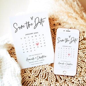 Minimalist Electronic Save the Date with Calendar, Electronic Invitation, Simple Digital Invite, INSTANT DOWNLOAD, Editable Template B1 image 1