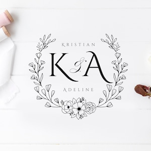 Simple Wedding Logo, Floral Wedding Monogram Logo, Editable Custom Logo, Floral Logo, Elegant Premade Logo, Wreath Logo, INSTANT DOWNLOAD L7