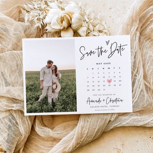 Minimalist Save The Date Calendar with Photo Template Printable Boho Save The Date Invite Modern Save the Date Editable Template Evite B1