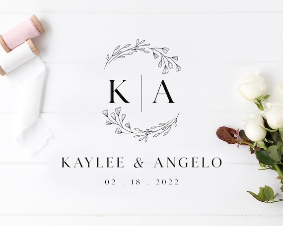Wedding monogram, minimalistic Floral Logo, Flower modern