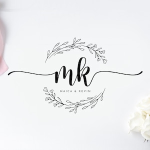 Einfaches Hochzeitslogo, Blumenhochzeitsmonogramm-Logo, bearbeitbares benutzerdefiniertes Logo, Blumenlogo, elegantes vorgefertigtes Logo, Kranzlogo, SOFORT-DOWNLOAD L6