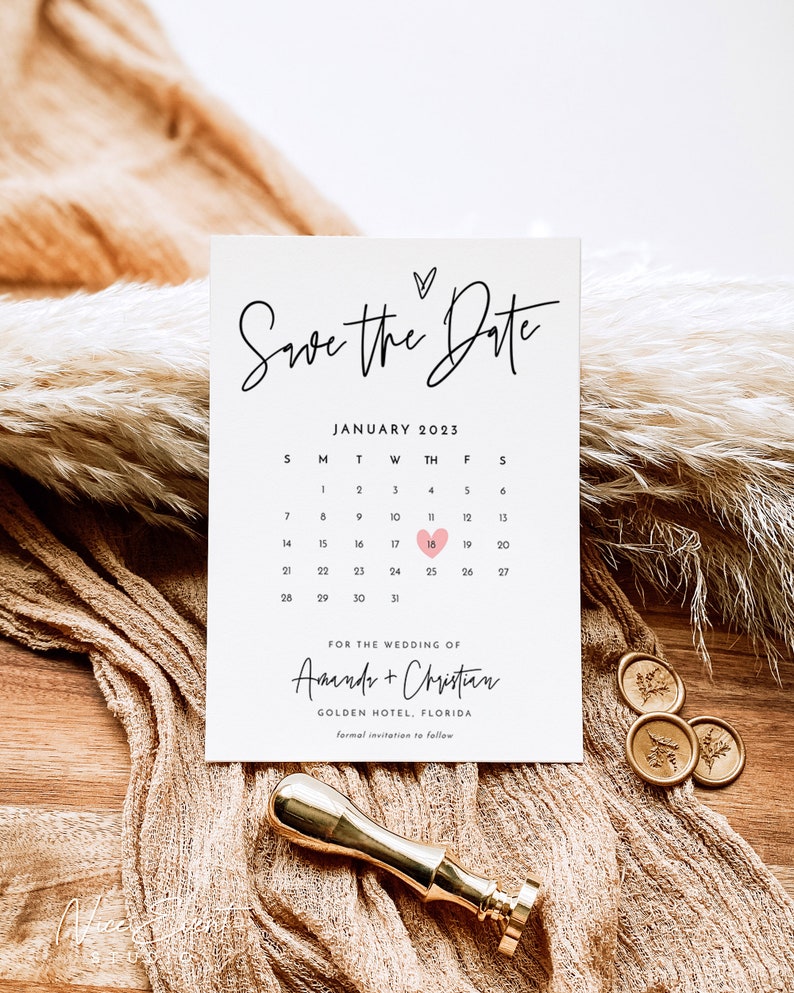 Minimalist Electronic Save the Date with Calendar, Electronic Invitation, Simple Digital Invite, INSTANT DOWNLOAD, Editable Template B1 image 3