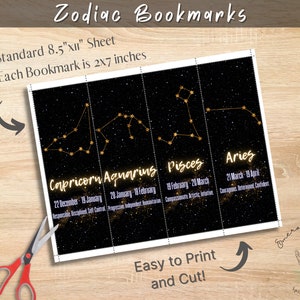 Gold | Zodiac Constellation Bookmark | Instant Download | Digital | Printable | PDF | Zodiac Set | Astrology Bookmarks