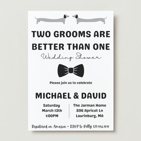 EDITABLE Two Grooms Are Better Than One Wedding Shower Invitation, Dachshund Wedding Shower Invitation, Gay Wedding Shower
