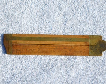 Vintage 12" STANLEY No. 36 1/2 Boxwood & Brass Folding Caliper Rule - ENGLISH