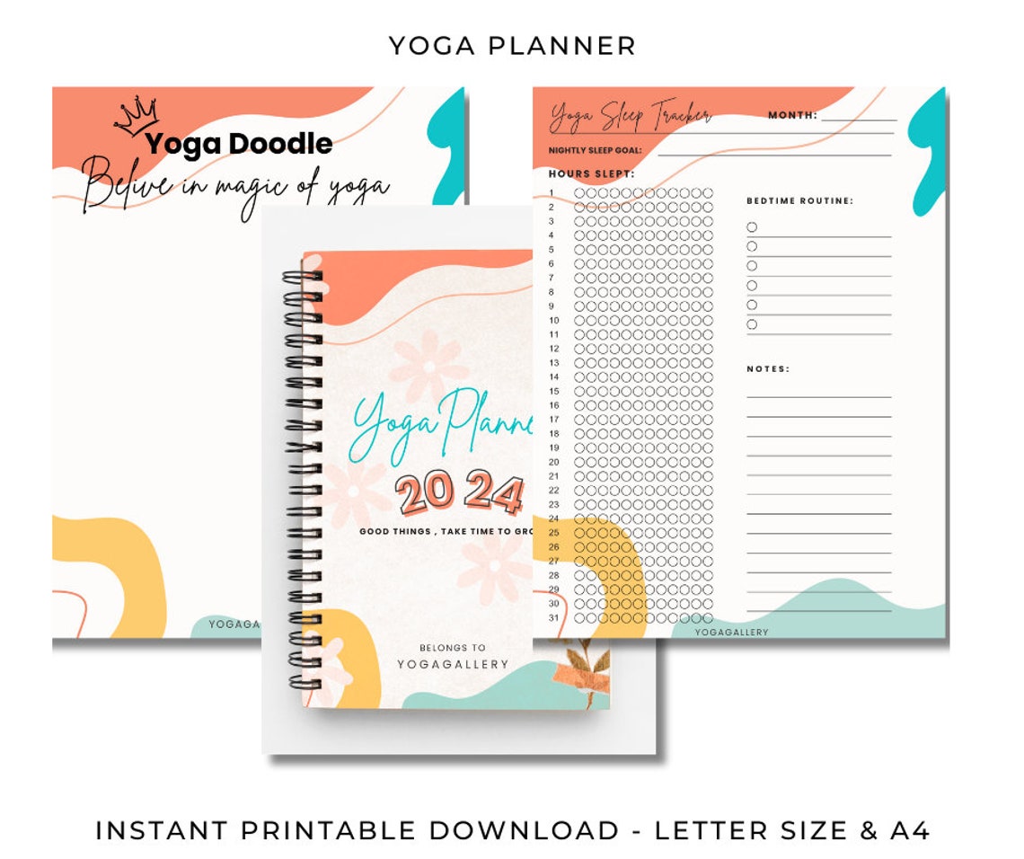 Yoga Planner Digital, Yoga Pose Journal Printable, 30 Days Yoga
