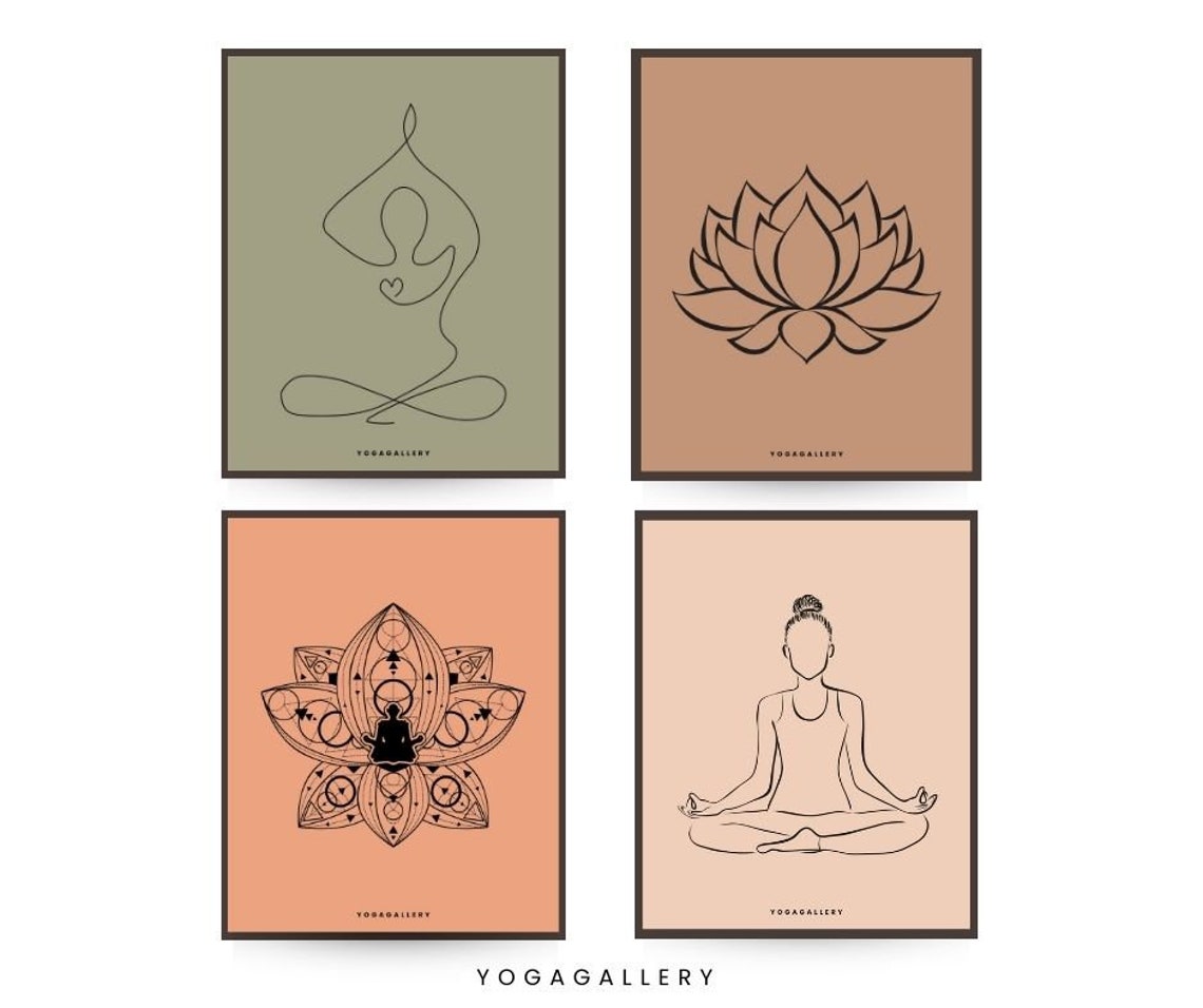 Yoga Poster, Set of 4 Printable Poster, Yoga Art Wall Decor, Yoga Pose Digital Print, Yoga Poses