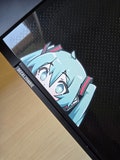 Curious Miku Peeks ! - Vinyl Sticker | Vocaloid Miku Anime Peeker Sticker, Anime Sticker, Cute Miku Sticker