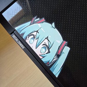Curious Miku Peeks ! - Vinyl Sticker | Vocaloid Miku Anime Peeker Sticker, Anime Sticker, Cute Miku Sticker