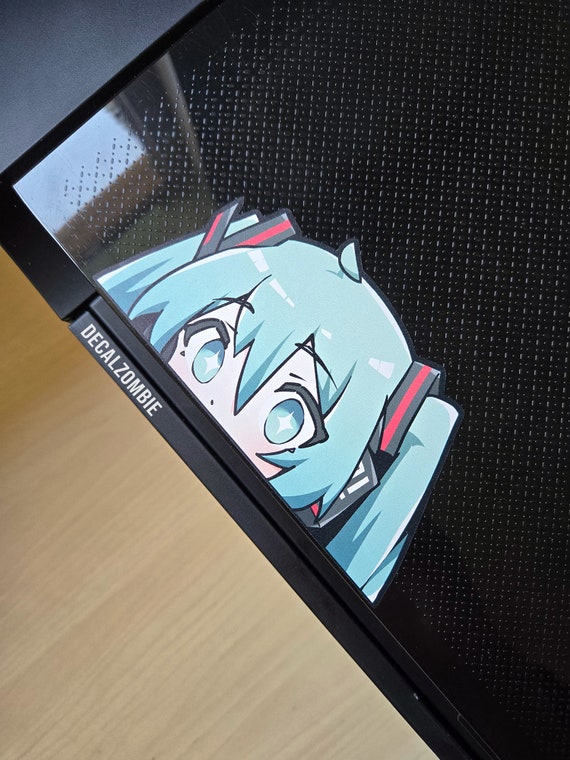 Curious Miku Peeks ! - Vinyl Sticker | Vocaloid Miku Anime Peeker Sticker, Anime Sticker, Cute Miku Sticker