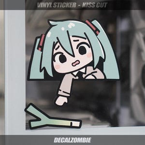 Miku Drops her Leek !! :( - Vinyl Sticker | Vocaloid Miku Anime Peeker Sticker, Anime Sticker, Cute Miku Sticker