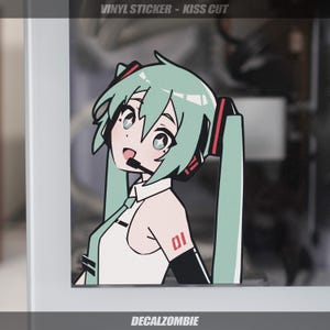 A Happy Miku ! - Vinyl Sticker | Vocaloid Miku Anime Peeker Sticker, Anime Sticker, Cute Miku Sticker