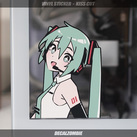 A Happy Miku ! - Vinyl Sticker | Vocaloid Miku Anime Peeker Sticker, Anime Sticker, Cute Miku Sticker
