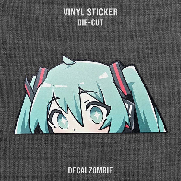 Curious Miku Peeks ! - Vinyl Sticker | Vocaloid Miku Anime Peeker Sticker, Anime Sticker, Cute Miku Sticker